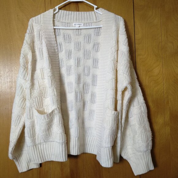 BLU PEPPER Women's Small Open Front Cardigan Sweater Neutral Chunky Grannycore - Picture 1 of 7